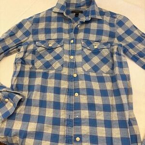 J. Crew Blue and Gray Plaid Women's Flannel Button-Down Shirt